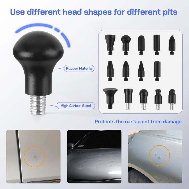 Super PDR Auto Body Hammer Tools Set - Aluminum Dent Hammer, Body Repair Dent Removal Tools, Paintless Dent Repair Hammer with 15Pcs Head the Head for Auto Body DIY Dent Fix - Image 4